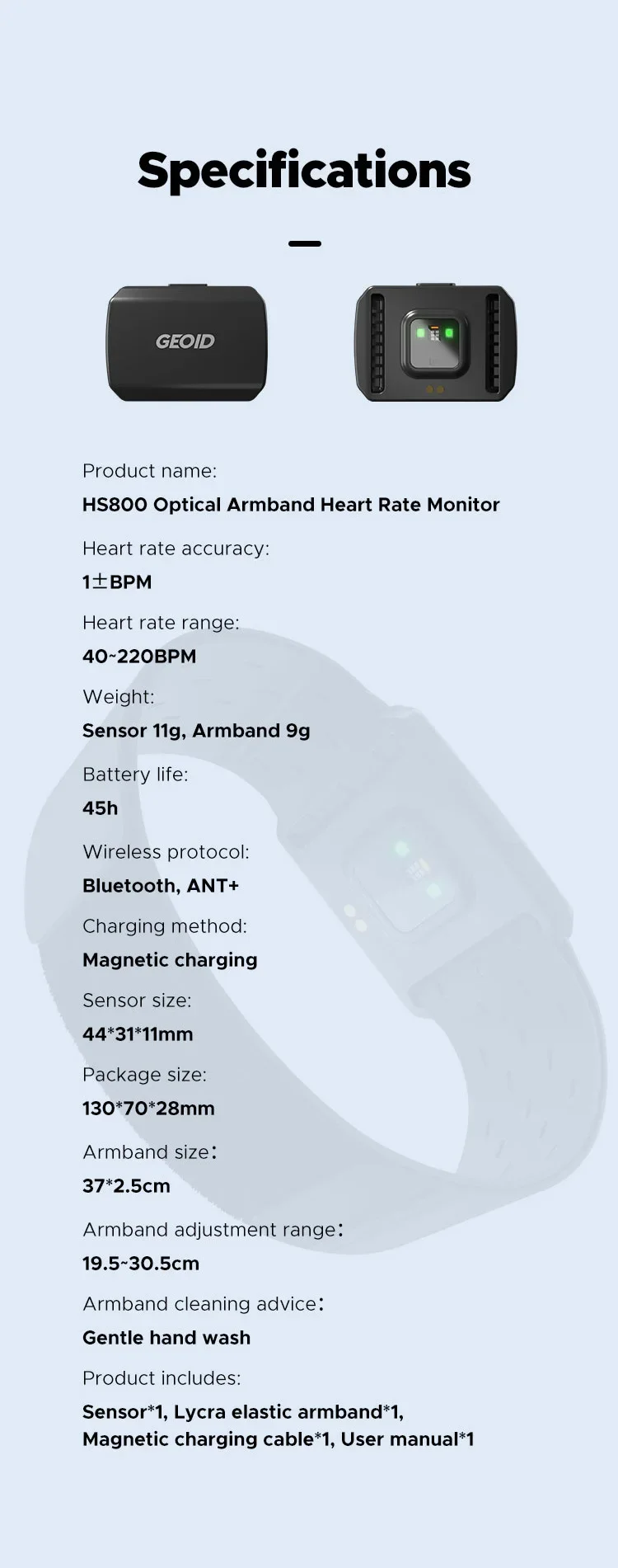 GEOID Armband Herzfrequenzmesser HS800 HRM Fitness Tracker HR Sensor HS500 Brustgurt Übung Radfahren Sport Yoga Zubehör – Detail 11