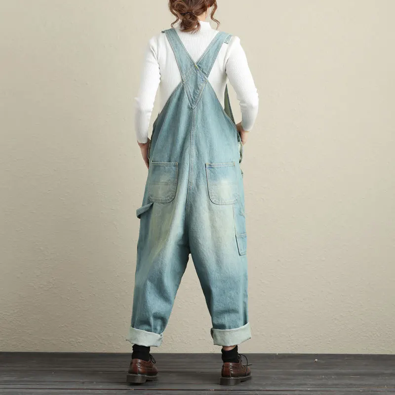 2023 Autumn Jeans Clothes for Women Fashion Loose Ripped Holes Design Overalls Ladies Casual Vintage Denim Pant Classic Jumpsuit