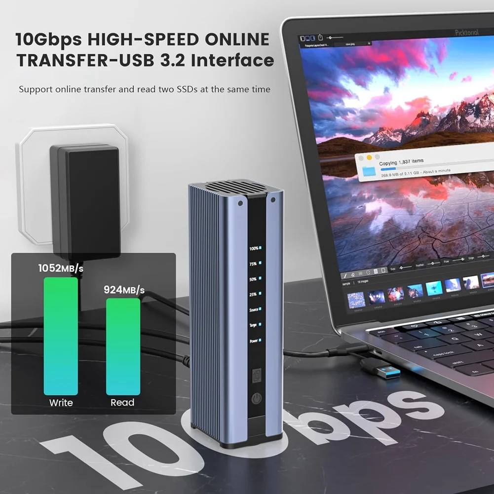 ATP-NVMe M.2 duplicator met koelventilator, 8TB Dual Bay offline kloonbehuizing, 10Gbps M.2 SSD M Key harde schijven behuizing