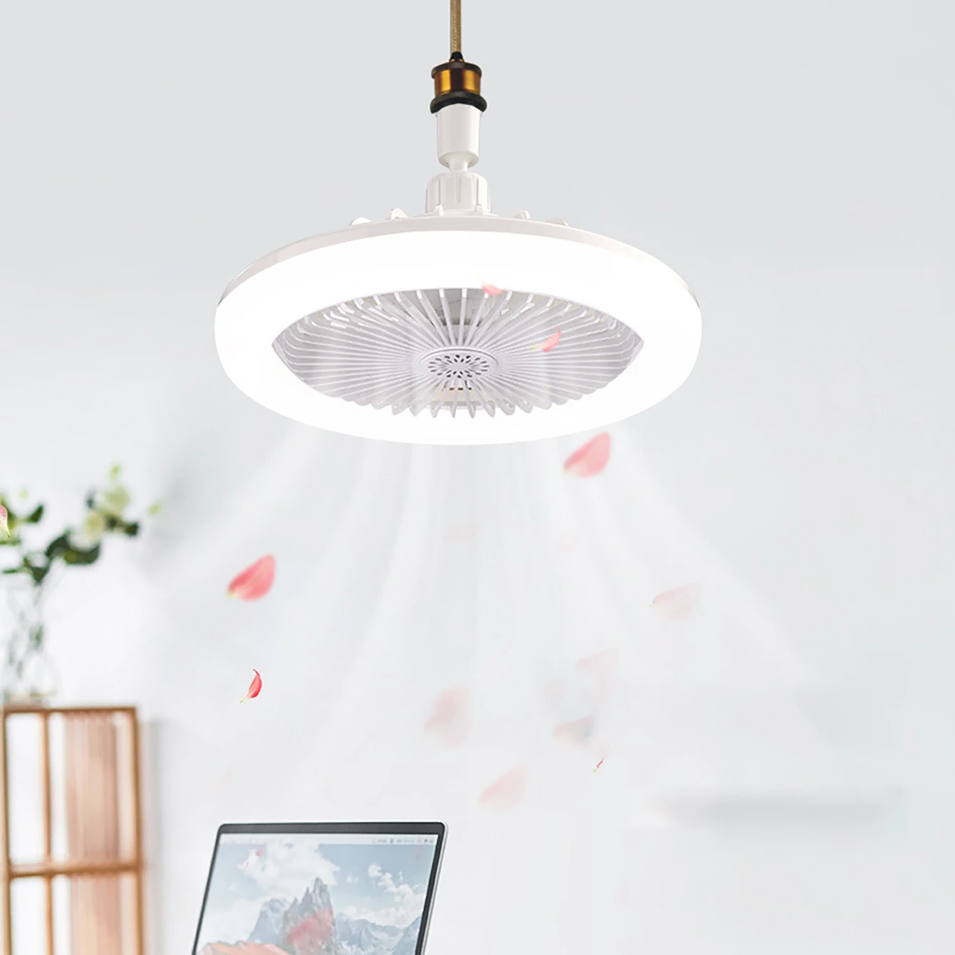 

Fan light E27 screw mouth fan pendant integrated light remote control energy-saving room LED household bedroom ceiling light