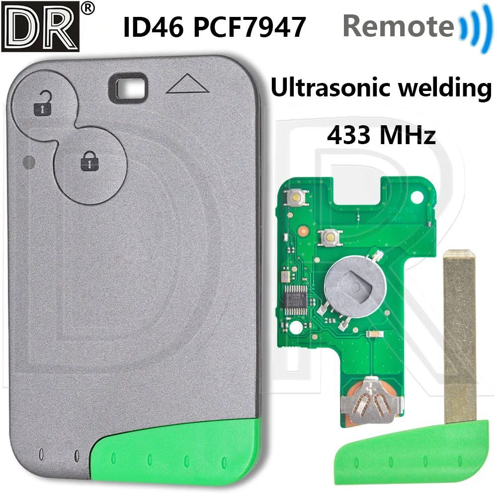 Great ID46 PCF7947 433MHz Half Smart Car Remote Control Key For Renault Laguna Espace VelSatis 2001 2002 2003 2004 2005 2006