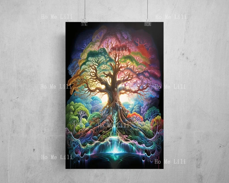 Psychedelic Tree Retro Surreal Art Vintage Mural Colorful Poster