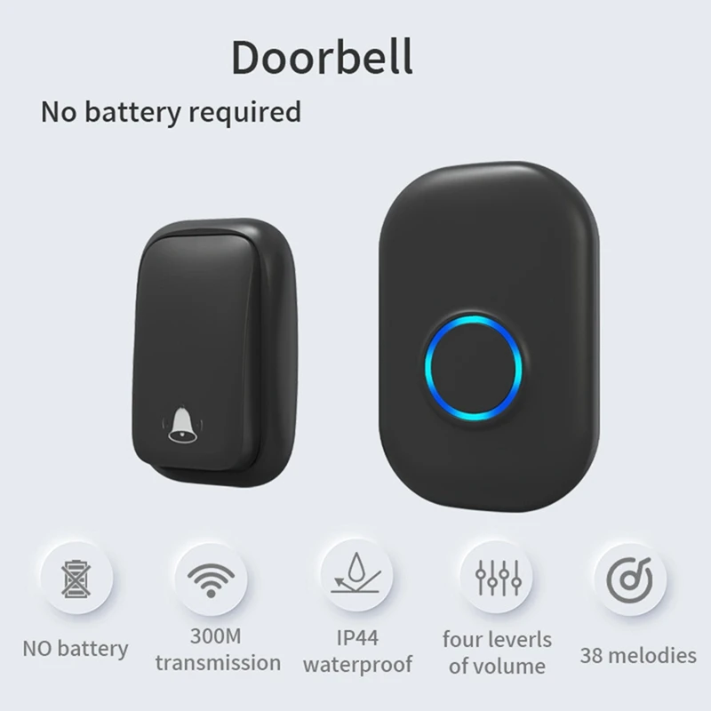 

Hot Ltem Waterproof Smart Doorbell Wireless Doorbell Home Door Bell Intelligent 4-Level Volume Control 38 Songs Doorbell