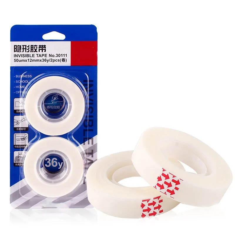 2 Rolls Invisible Tape Refill for Dispenser 30111 Seamless transparent writing tape 12mmX36y