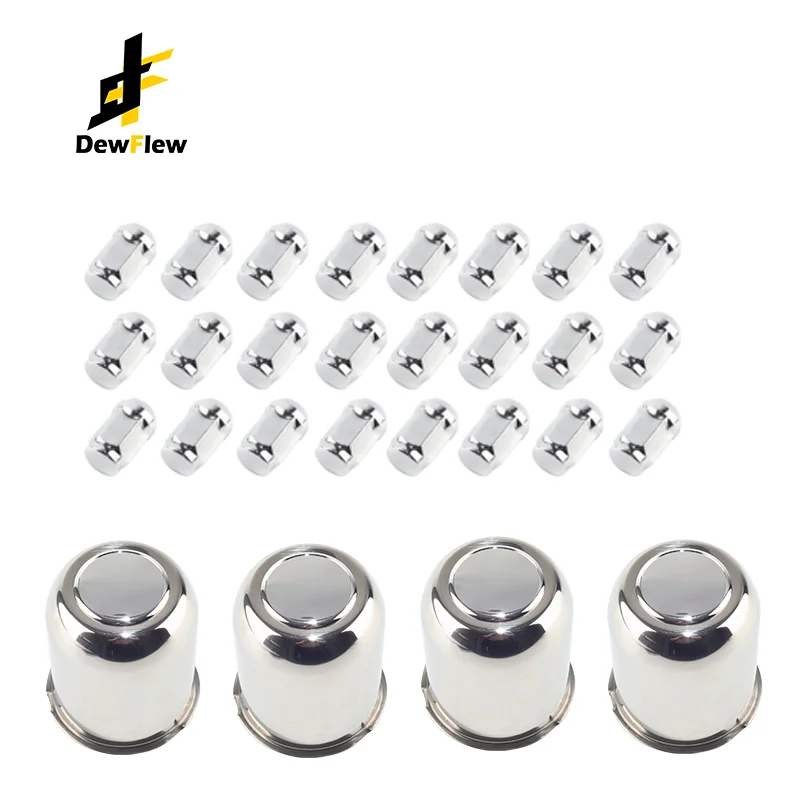 DewFlew 12/24pcs 1/2-20 Lug Nuts + 2/4Pcs 95mm Hub 110mm H Stainless Steel PUSH-THRU HUB CENTER CAP For Truck SUV RV Wheel Rim