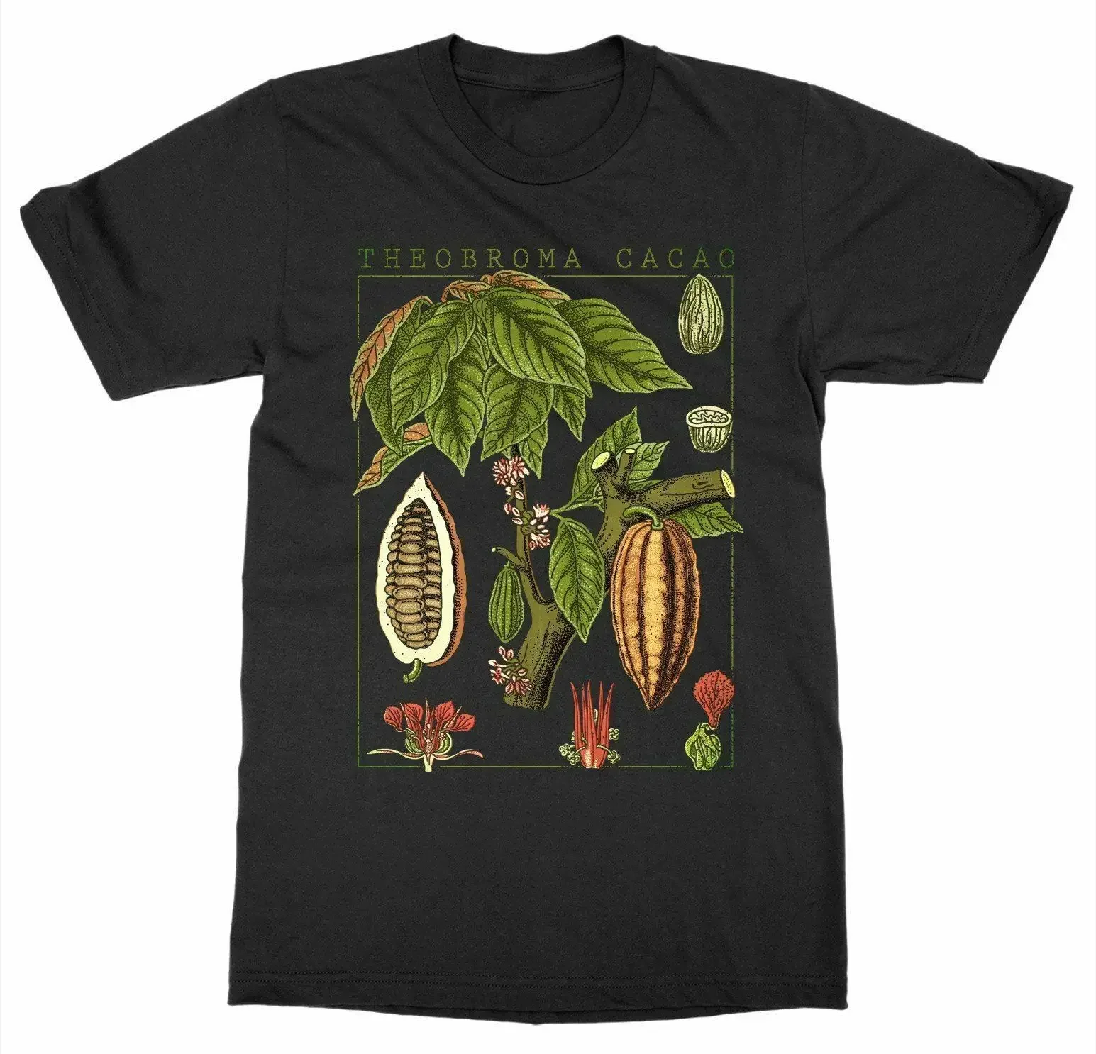 Botanical Garden Plant Chocolate Fruit Flower Grow Print Art T-Shirt 100% Cotton O-Neck Summer Short Sleeve Casual Mens T-shirt