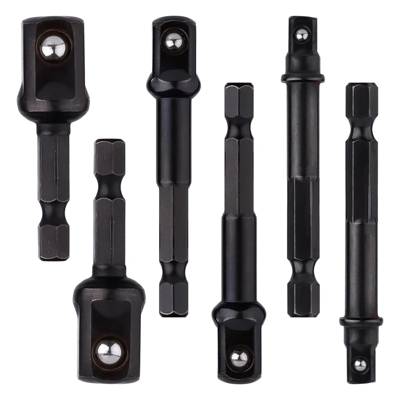 WISH Set di 6 adattatori per prese a percussione, set di conversione per avvitatori a percussione da 1/4,1/2,3/8 pollici Kit di adattatori per prese per trapano