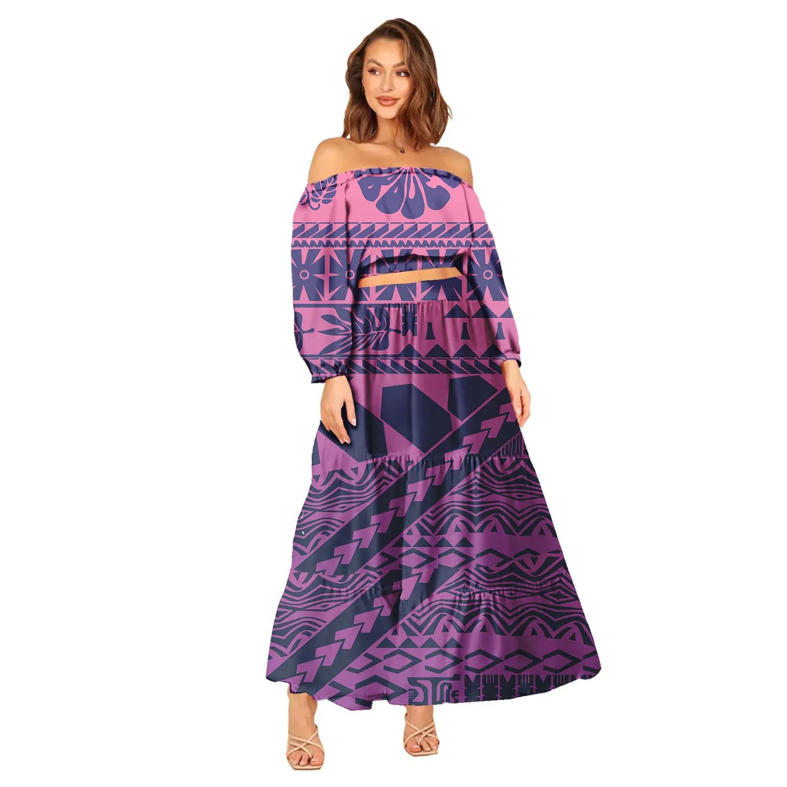 Hot Sales Polynesian Samoan Tribal Design  Women Puleatasi Sexy Off Shoulder Mermaid Dress