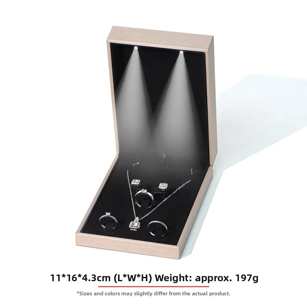 High-End Gold Jewelry Box LED Light PU Leather Jewelry Packaging Box Bracelet Ring Organizer Wedding Gift