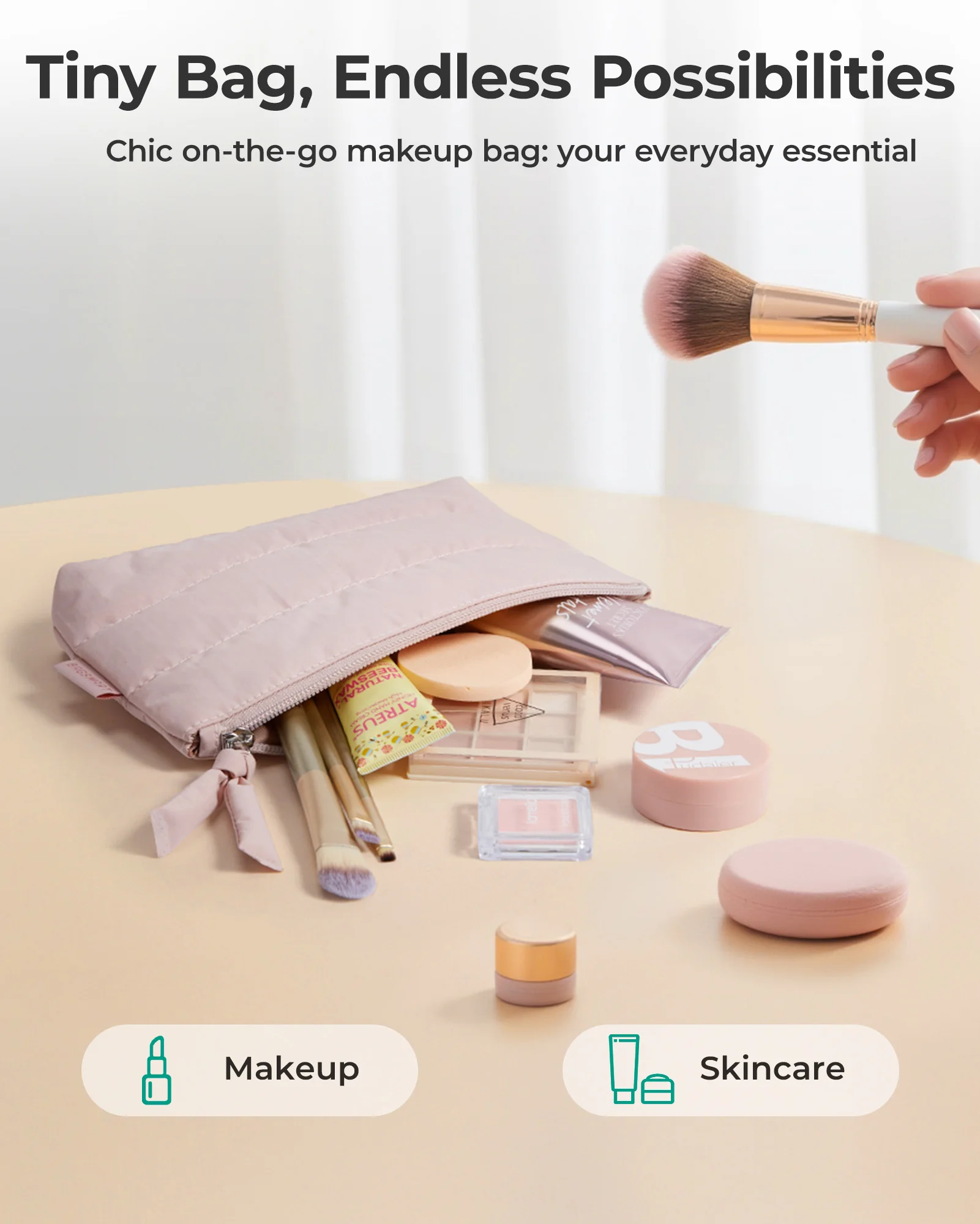BAGSMART Small Makeup Bag Puffy Portable Cosmetic Pouch with Charm Zipper Water-Resistant Travel Organizer for Women