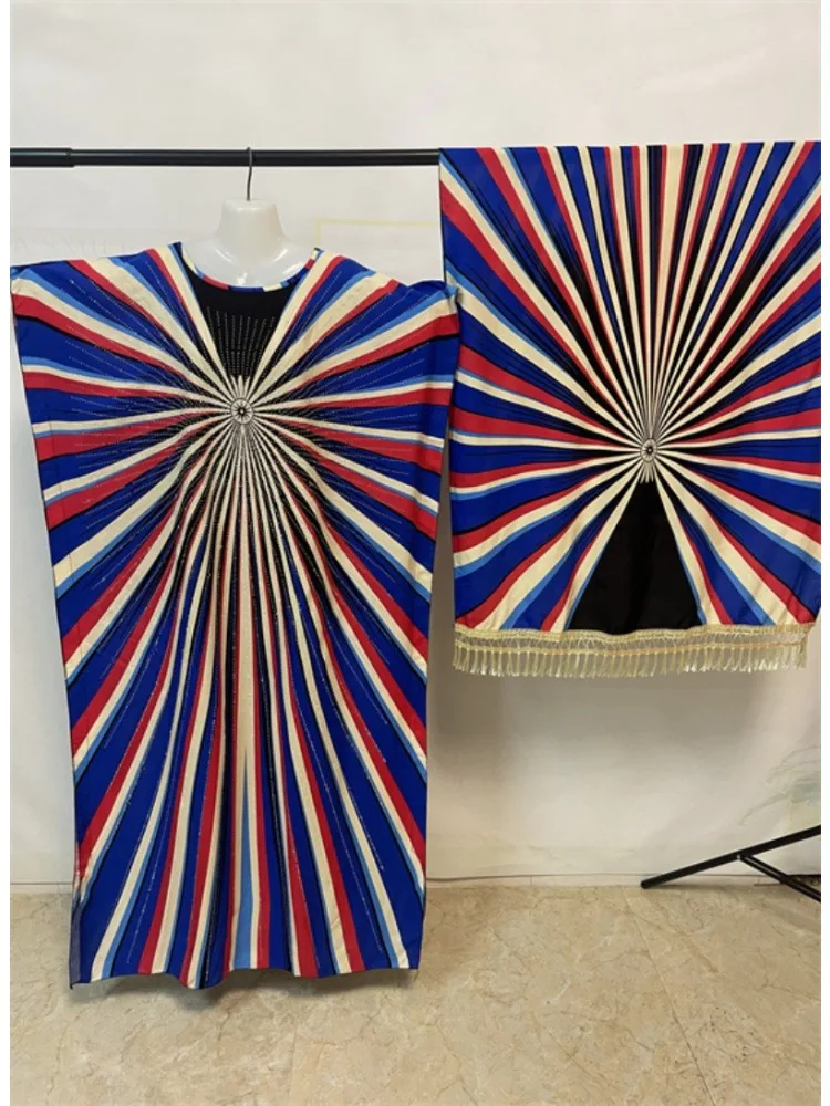 

2025 Muslim Cotton Abayas For Women Appliques Printed Caftan Marocaine Femme Robe Boubou African Islam Dresses With Headscarf