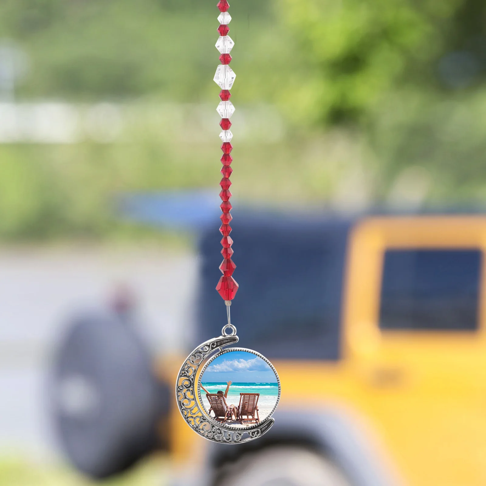 

Moon Hanging Ornament Sublimation Blank Alloy Car Rearview Mirror Decoration Home Window Pendant Charm