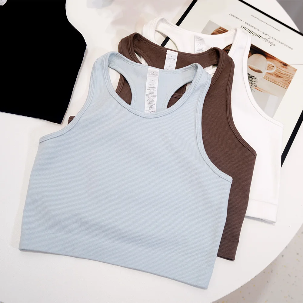 

Summer Seamless Sports Quick-Dry Yoga Tank Top with Strappy Back and Stripe Design, Fashionable Cross-Border Comfort for Layerin