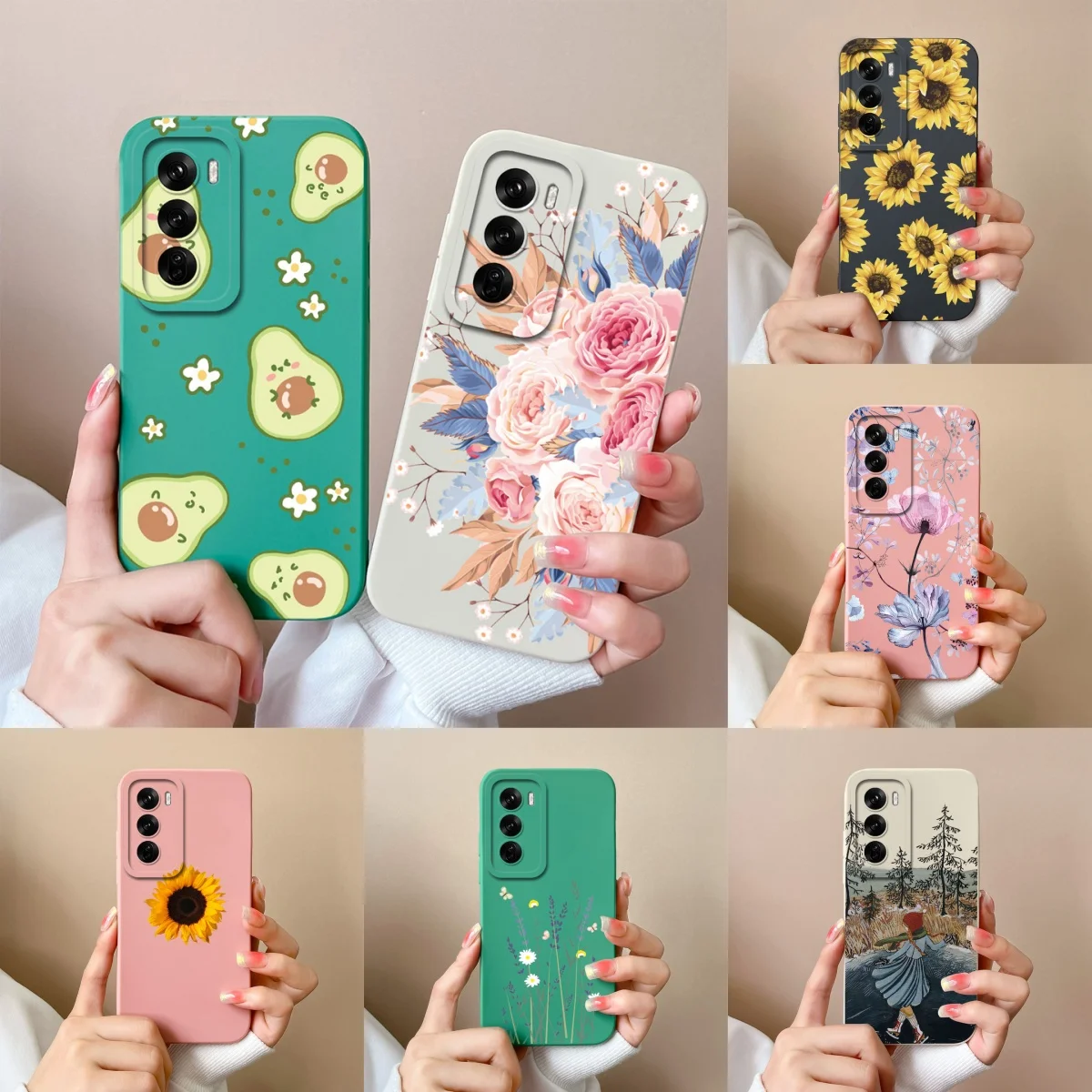 Cases For OPPO Reno 12 Pro Beautiful Flower Avocado Liquid Antifouling Protective Drop-Resistant Bumper For oppo reno12pro Funda