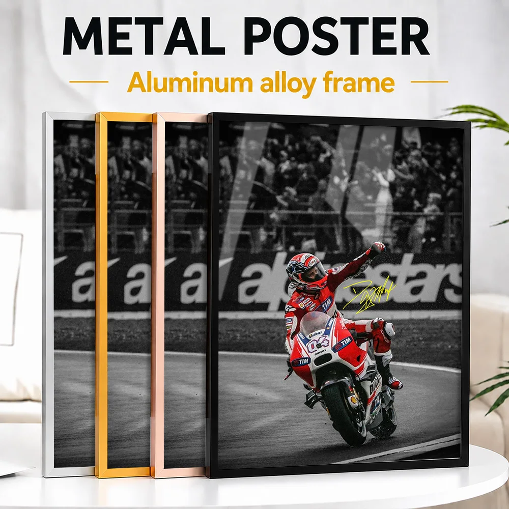 Andrea Dovizioso MotoGP Victory Framed Metal Poster Personalized Photo Bold Action Style Wall Art For Garage Unique Rider Gift