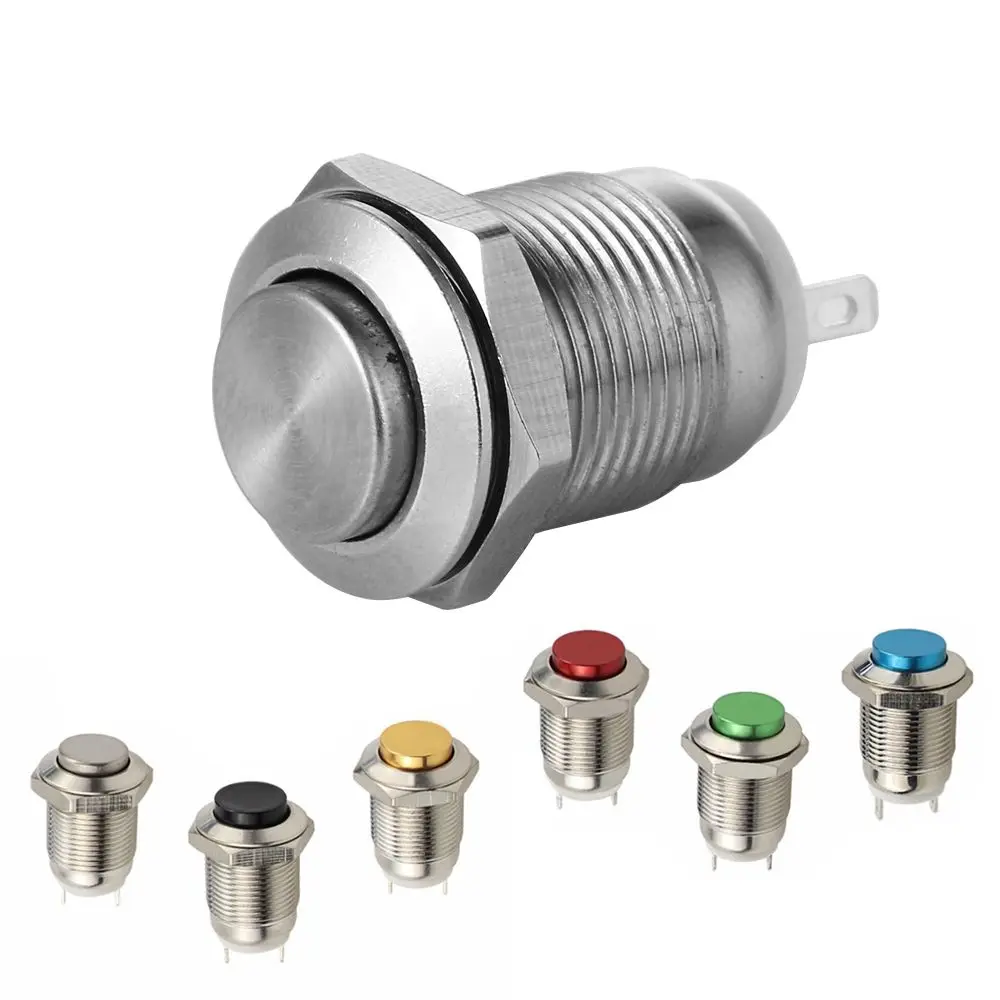 1PC High Round 250V 12mm Metal Push Button Switch Momentary Waterproof Stainless Steel Ring Start