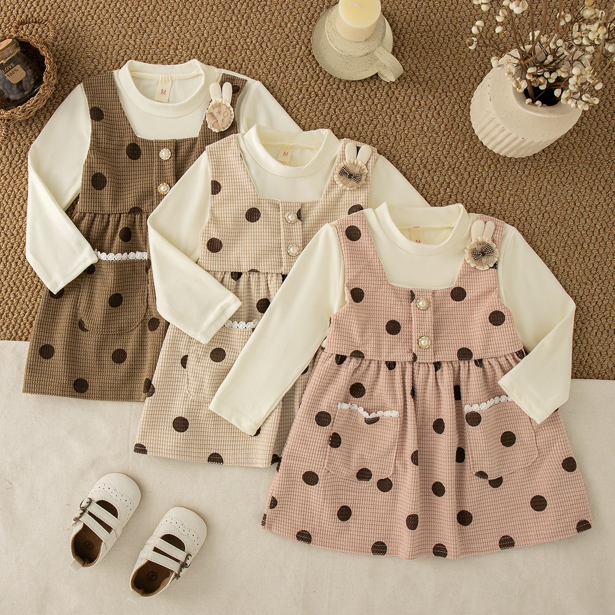 

Baby Girl Dress Autumn And Winter Cotton Polka Dot Bow Long Sleeved Baby Dress Cartoon Cute One Year Banquet Baby Girl Clothing