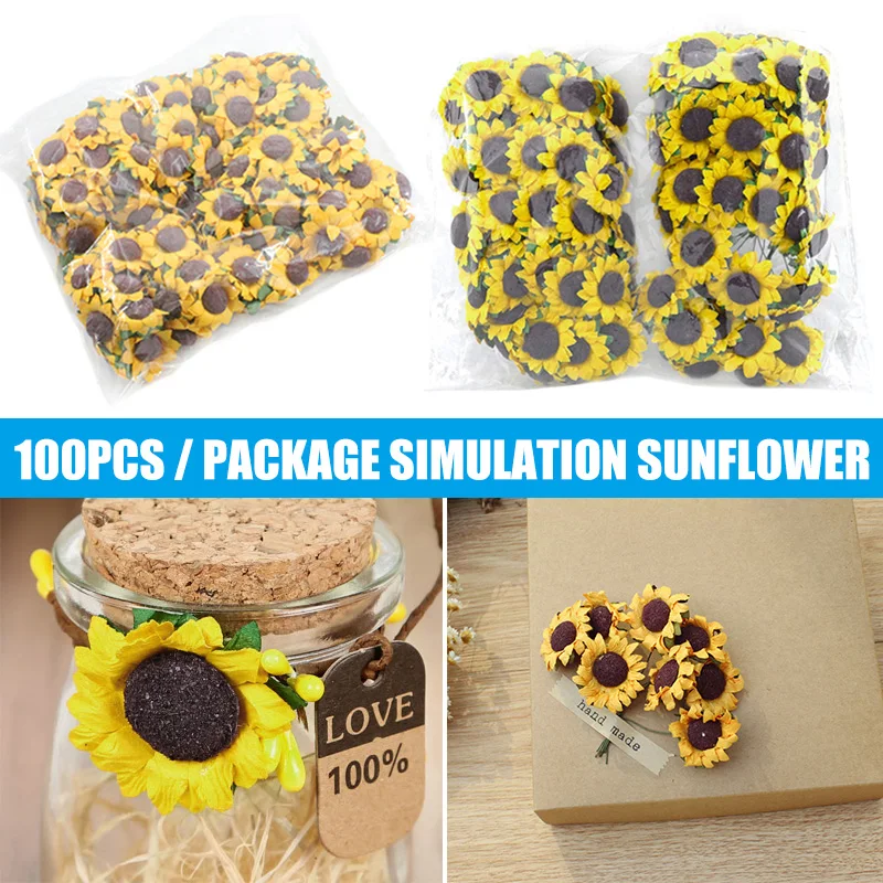 100pcs Mini Artifitial Sunflower Foam Daisies Flower DIY Wedding Invitation Card Decoration Gifts Candy Package Accessories