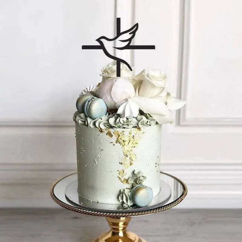 Gold Peace Dove Cross Cake Topper Heilige Kommunion Baptisten Party Dekorativer Kucheneinsatz für die Erstkommunion Partyzubehör – Detail 4
