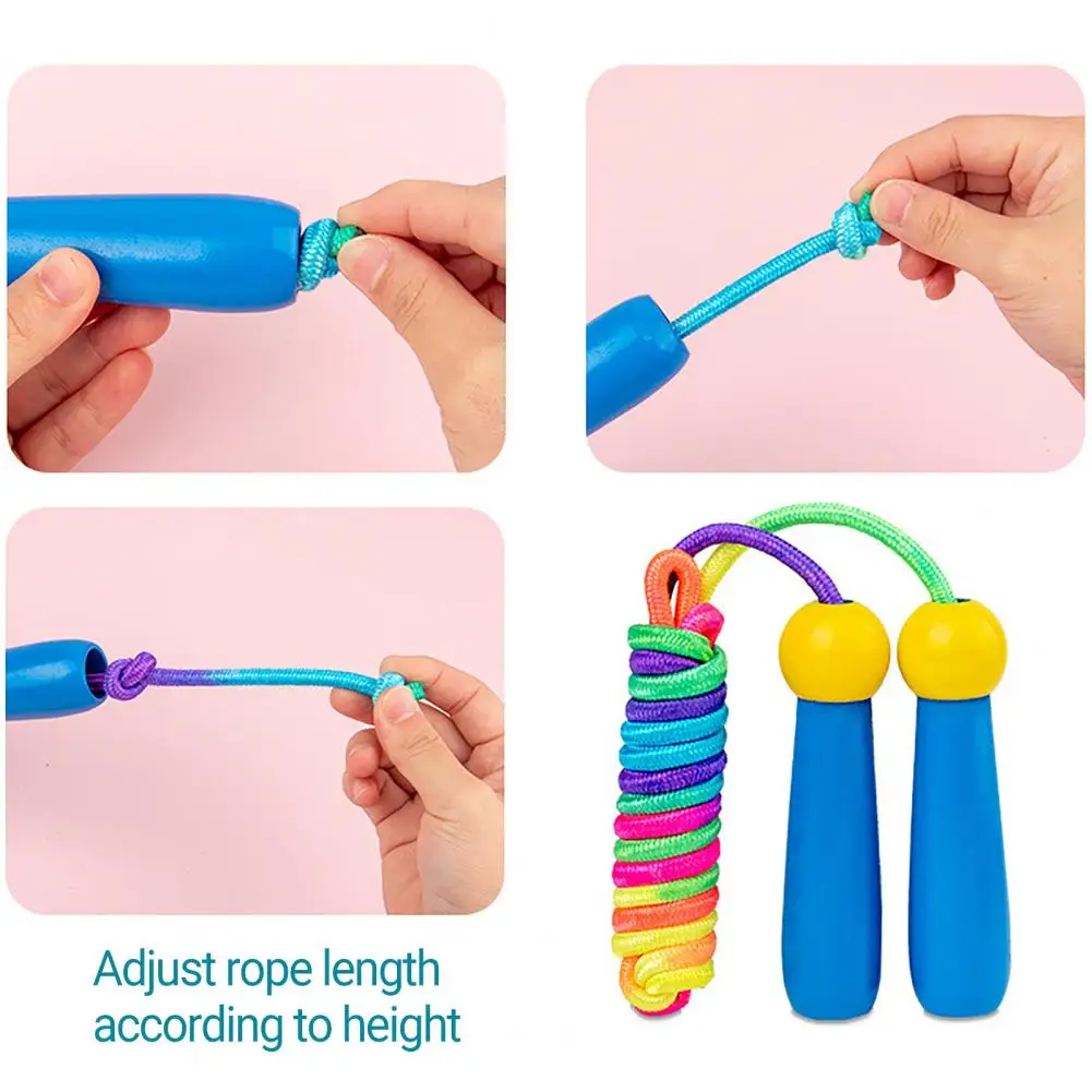 Children Skipping Rope Jump Rope Tangle-Free Rapid Speed Jumping Rope Rainbow Striped Wooden Handle Adjustable Length Jump Rope