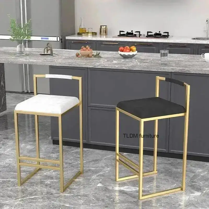 Kitchen Counter High Modern Iron Cloth Chair Velvet Furniture Bar Creative Chairs Stool for Luxury Nordic