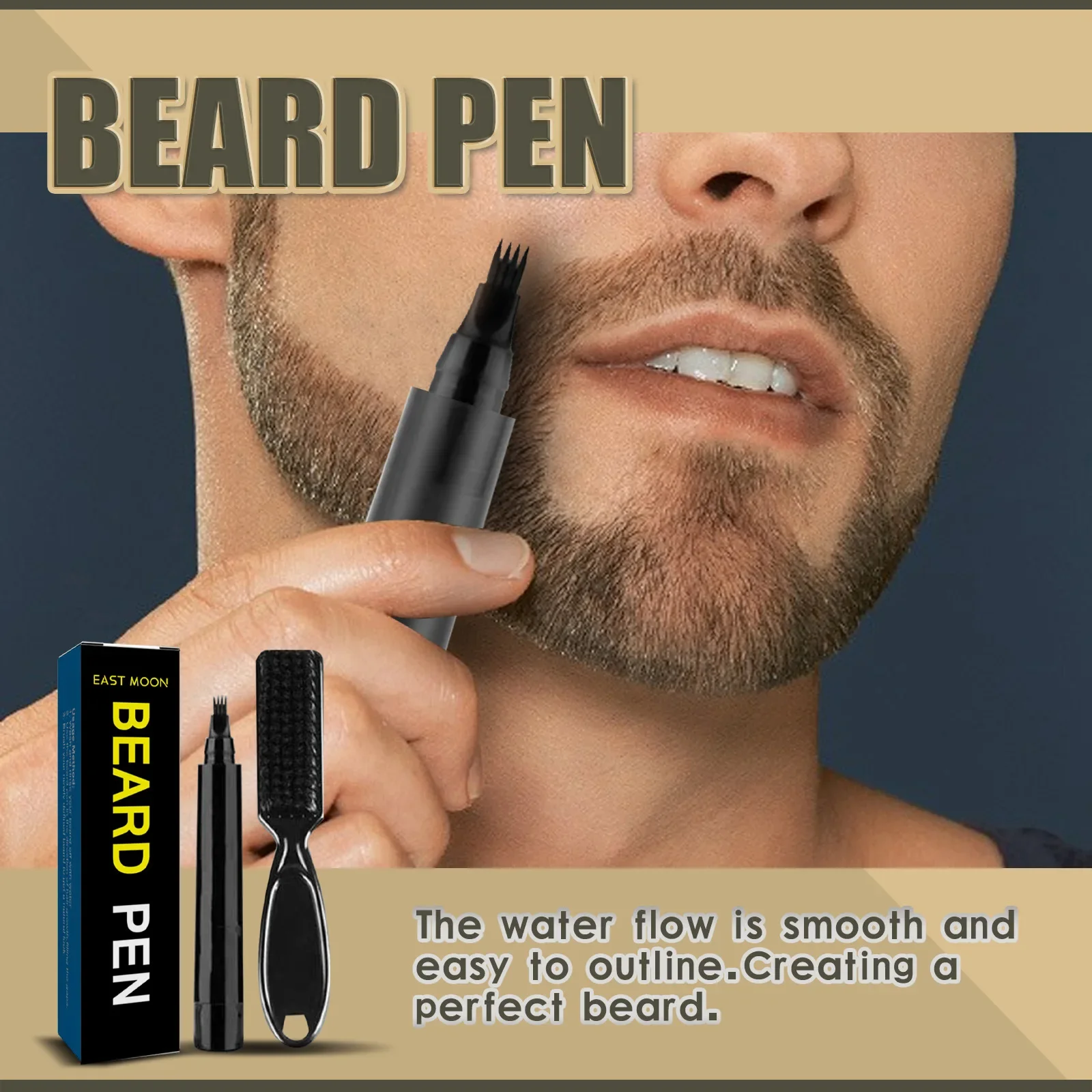 Pluma de barba impermeable, lápiz de relleno y cepillo, potenciador de barba, reparación duradera, herramientas de modelado para colorear bigote,