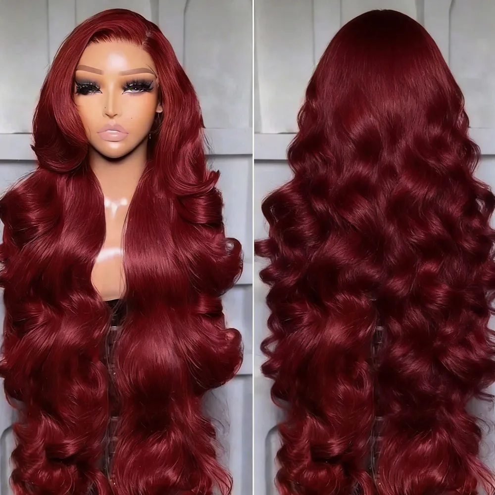 

99j Burgundy Human Hair Wigs Body Wave 13x6 HD Lace Frontal Human Hair Wigs Pre Plucked 200 Density Wet And Wave Lace Front Wig