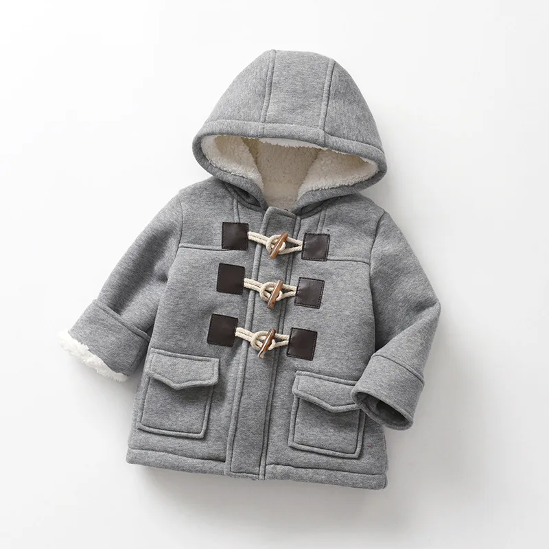 Jaket bertudung bayi, kasual hangat musim gugur musim dingin lengan panjang berkerudung mantel bulu domba kancing Anorak pakaian sehari-hari untuk usia 1 tahun