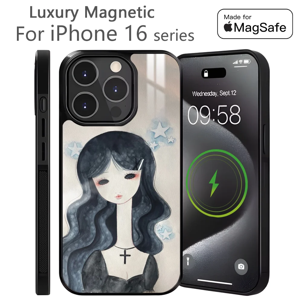 Pretty Aya T-Takano Anime Phone Case For iPhone 16 15 14 13 12 11 Pro Max Plus Mini Magnetic Magsafe Wireless Charging Cover