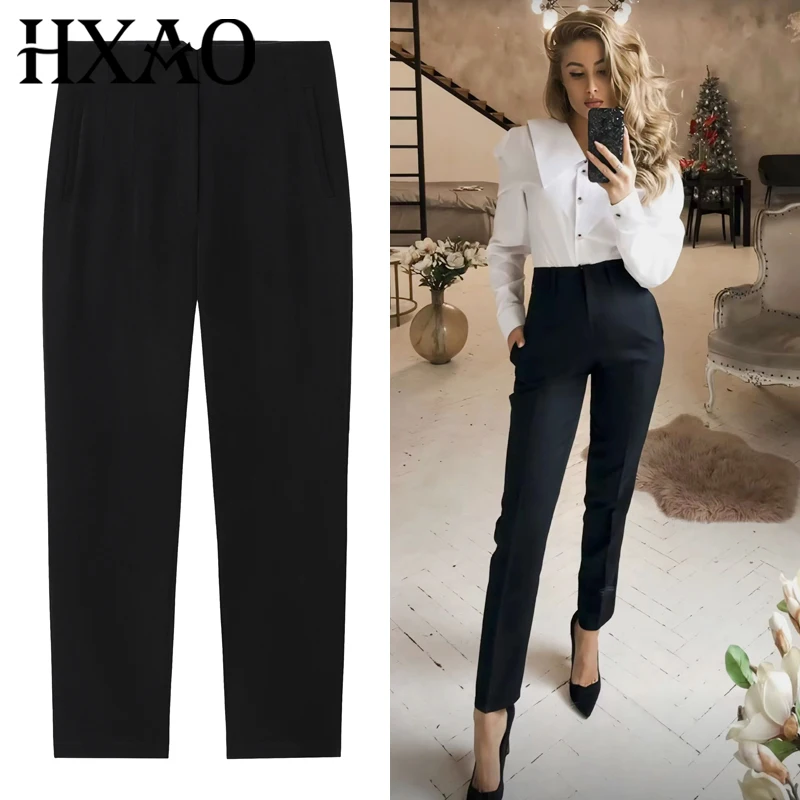 HXAO balck Flared Pants women's pants elegant Urban High Waist slim Tailoring pants for woman fashion Office Wear Woman Trousers