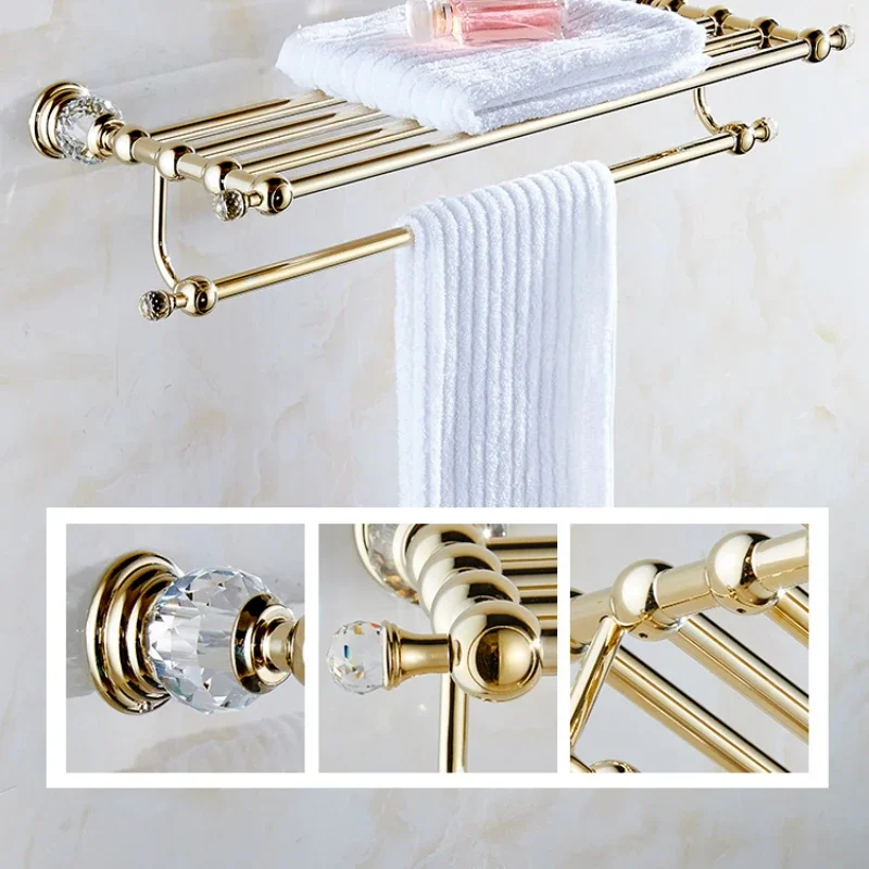 Bathroom Towel Shelf Gold Finished Bath Toilet Paper Holder Robe Hook Towel Rack Holder Tumble Holder Soap Basket