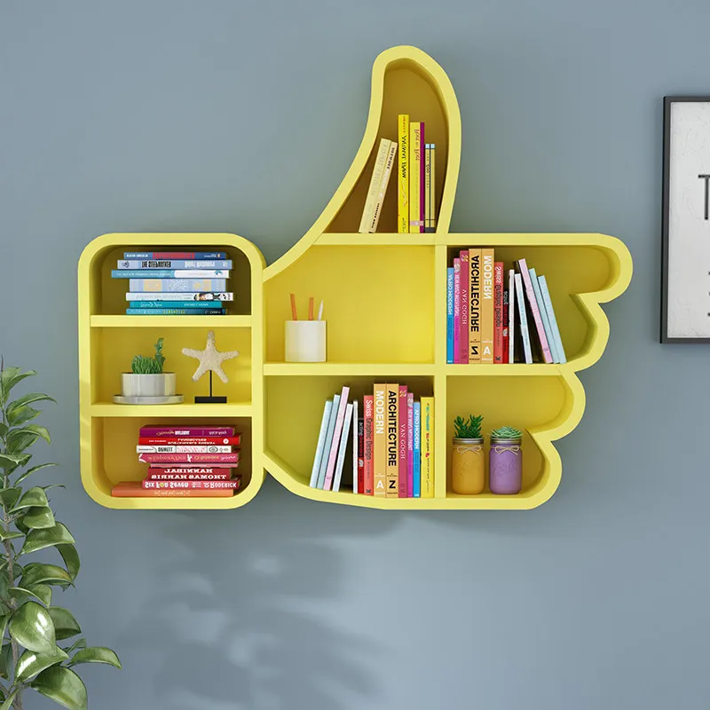 Creative thumb bookshelf wrought iron wall hanging storage school library display storage rack multi-layer personalized picture