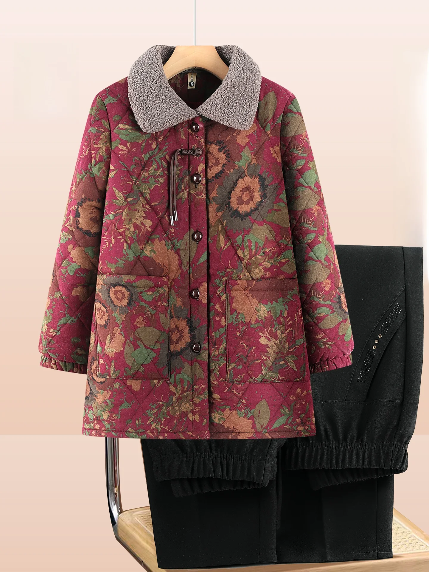 

Женский теплый кардиган с цветочным принтом из утолщенного хлопка, свободного кроя, с длинными рукавами, модное зимнее пальто для женщин старшего возраста