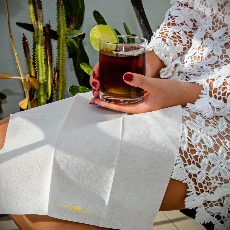 مناديل عشاء ورقية مختومة بالرقائق الذهبية 1 6 أضعاف 12 بوصة × 17 بوصة مناشف يدوية للضيوف ماصة من الكتان على شكل ملمس لحفلات الزفاف