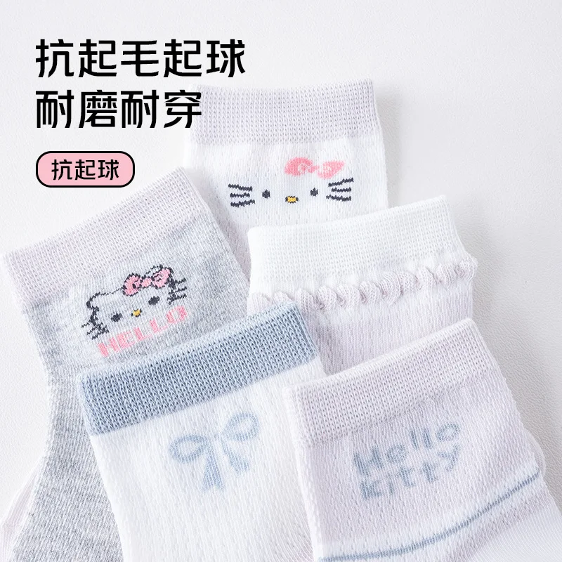 

5 Pairs HelloKitty Sanrio Girls Socks Cartoon Sweet And Cute Children's Socks Mesh Thin Summer New Cotton Socks Girls Gift