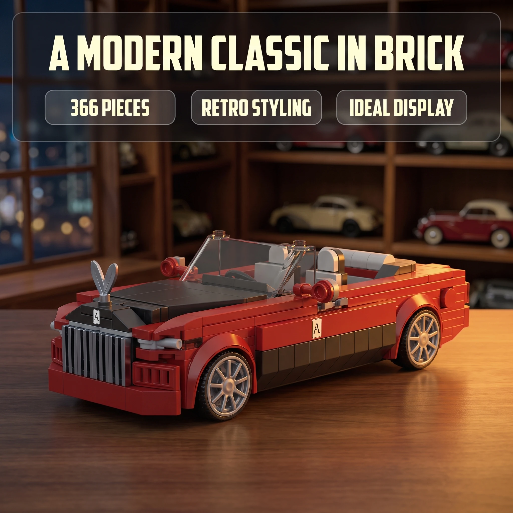 366PCS Luxury Convertible Building Blocks Retro Classic Car Model Bricks Car Fans Collectible Desktop Ornament Assembly Toy Gift view 2