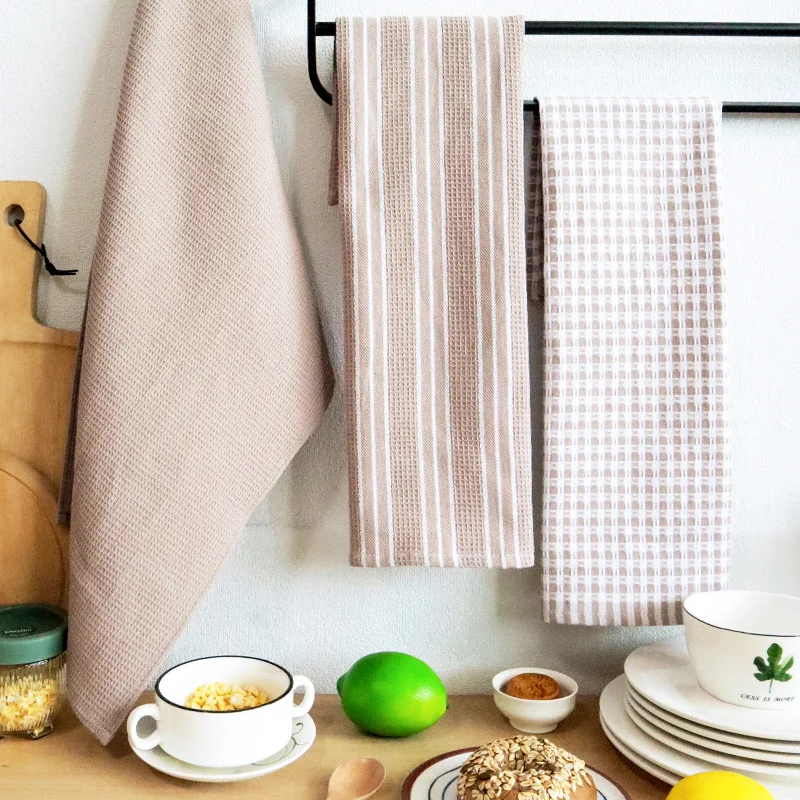 3pcs 100% cotton Waffle Weave Kitchen Towels Cotton Yarn-dyed Tea Towel Home Cloth Napkin Kitchen Super Absorbent Towel Set