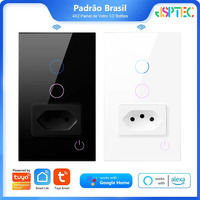 JSPTEC Tuya Smart Brazil WIFI Switch 10A 16A Smart Socket Glass Panel 1 2 Gang Smart Light Switch Work With Alexa Google Home
