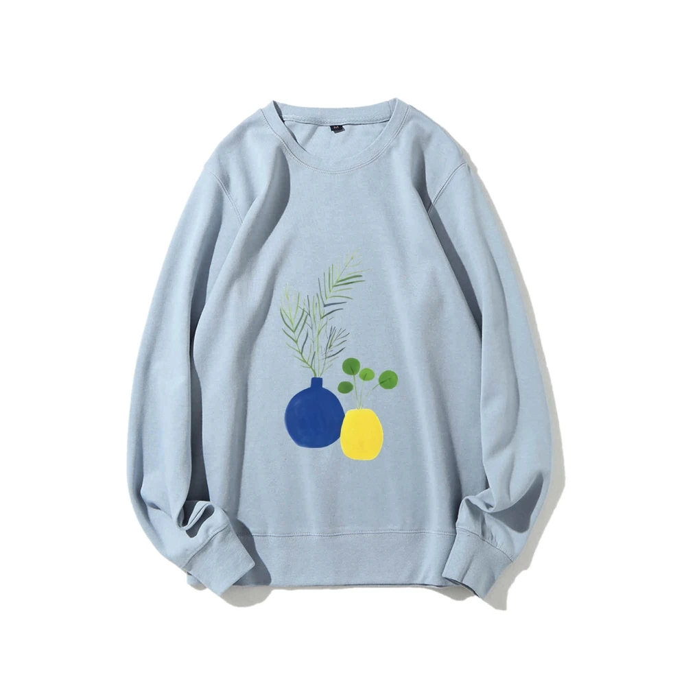 

Graphic Sweatshirt Plant Vases Sweatshirt All Cotton High Quality Oversize Colorful Sweatshirt Greenery Print Nature Y2K Trend