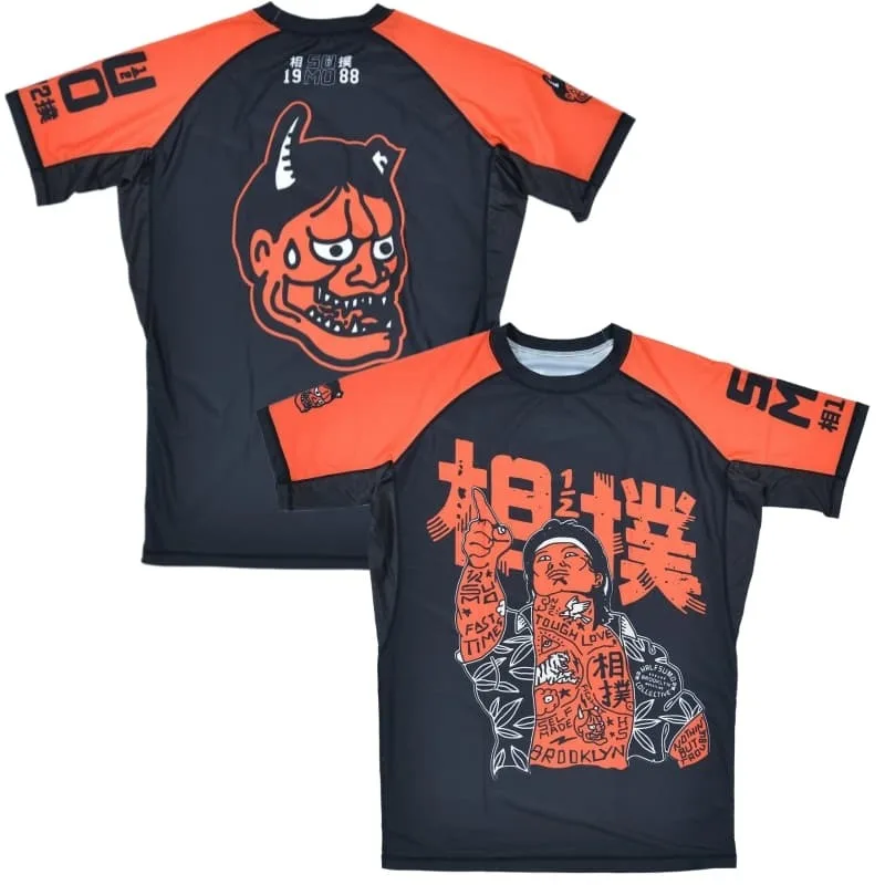 2026 New Professional Brazilian Jiu-Jitsu Training Bodysuit, Hannya Oni Sumo Wrestler Print T-Shirt Unisex Sports Short Sleeve