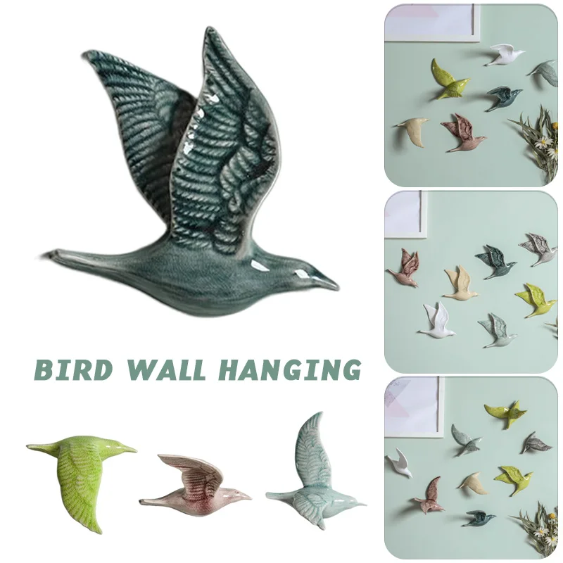3D Ceramic Bird Creative Wall Sticker Hanging Nordic Home Wall Decor Living Room Animal Statue TV Background Mounted Swallows