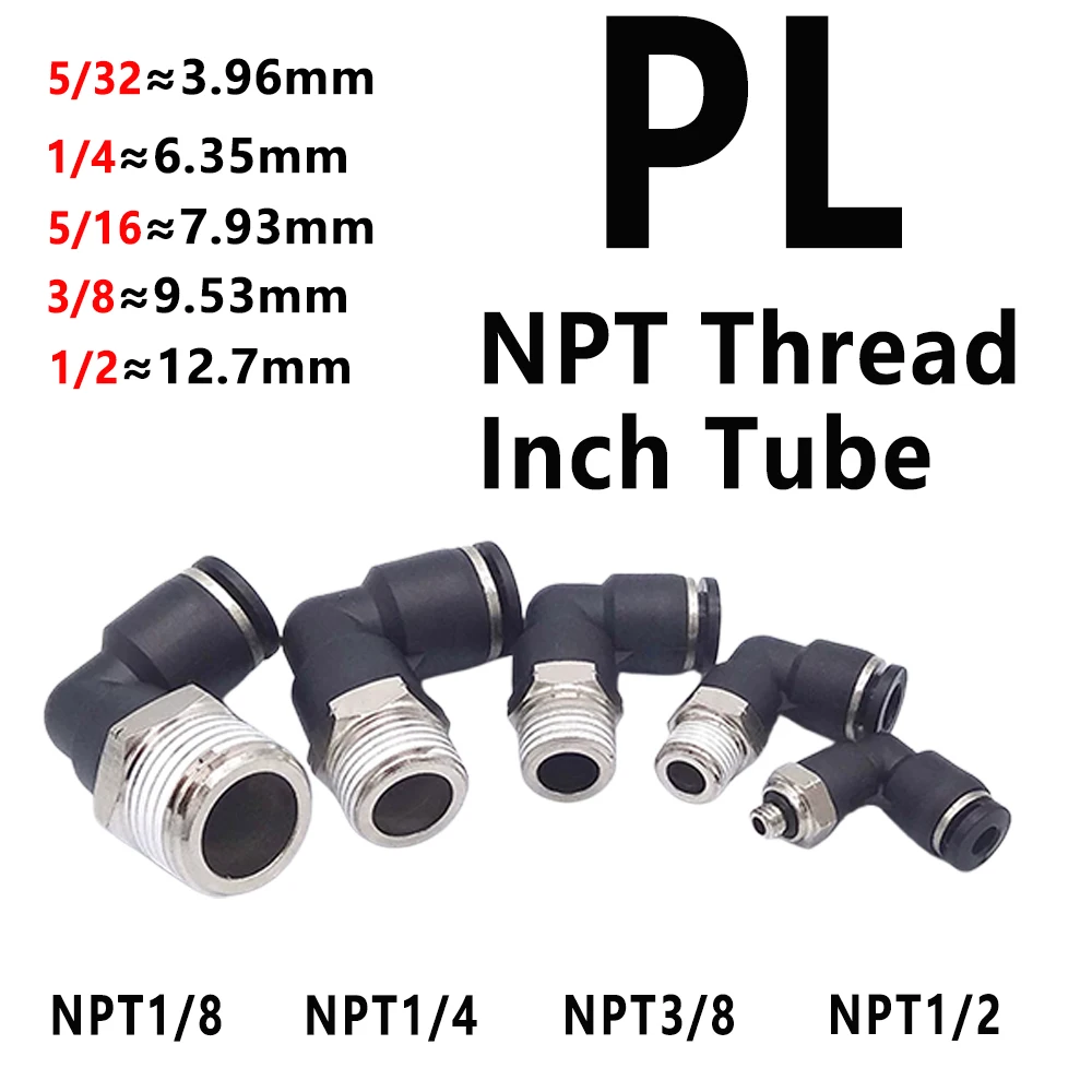 Pneumatic Connector PL Elbow American External Thread NPT1/8 1/4 Quick Release Pipe Pneumatic Connector Inch PU Hose Connector