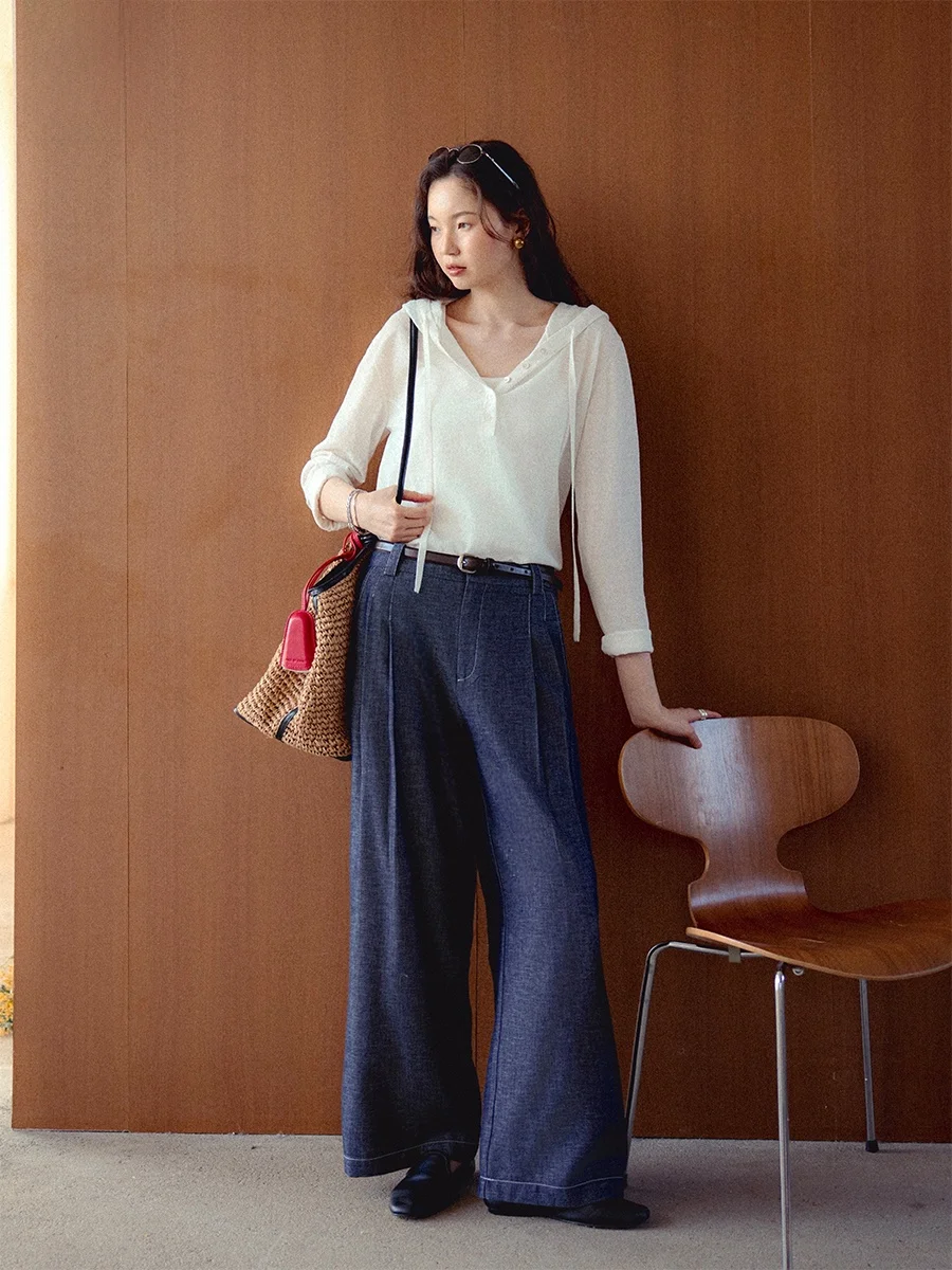 

Винтажные джинсы с высокой талией и прямыми штанинами, темно-синие, женские, модные, ретро, из льняной смеси, утягивающие брюки для повседневной носки