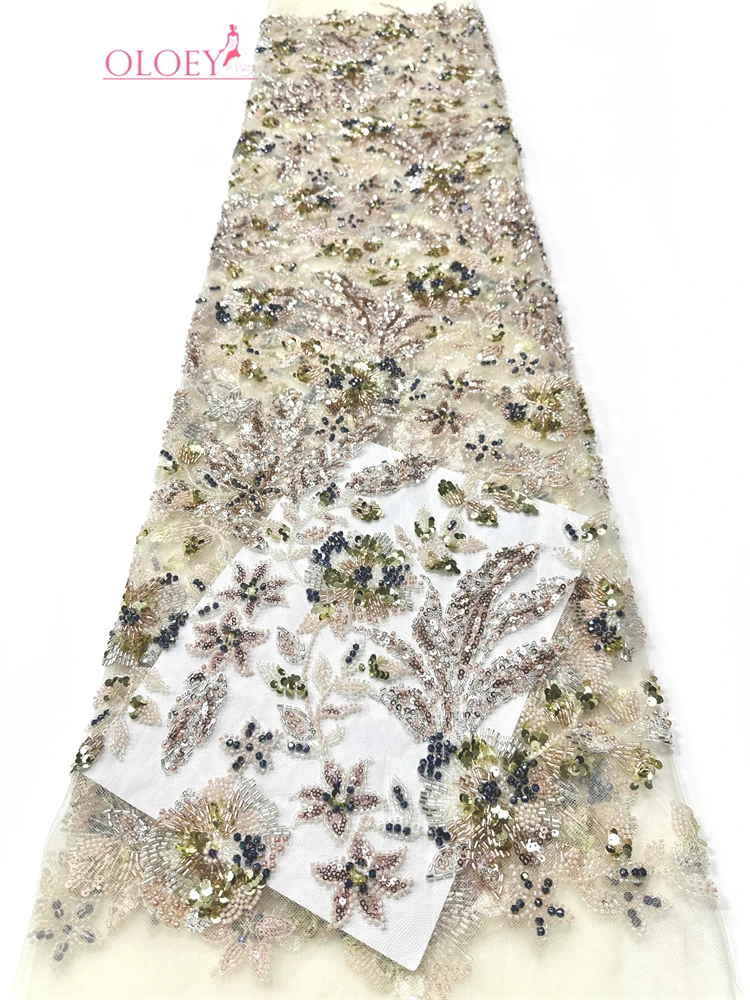 

OLOEYElegant Party Luxury Party Gown African Handcrafted Heavy Beaded Sequins Lace Fabric 2026 Luxury French Tulle Lace Fabric