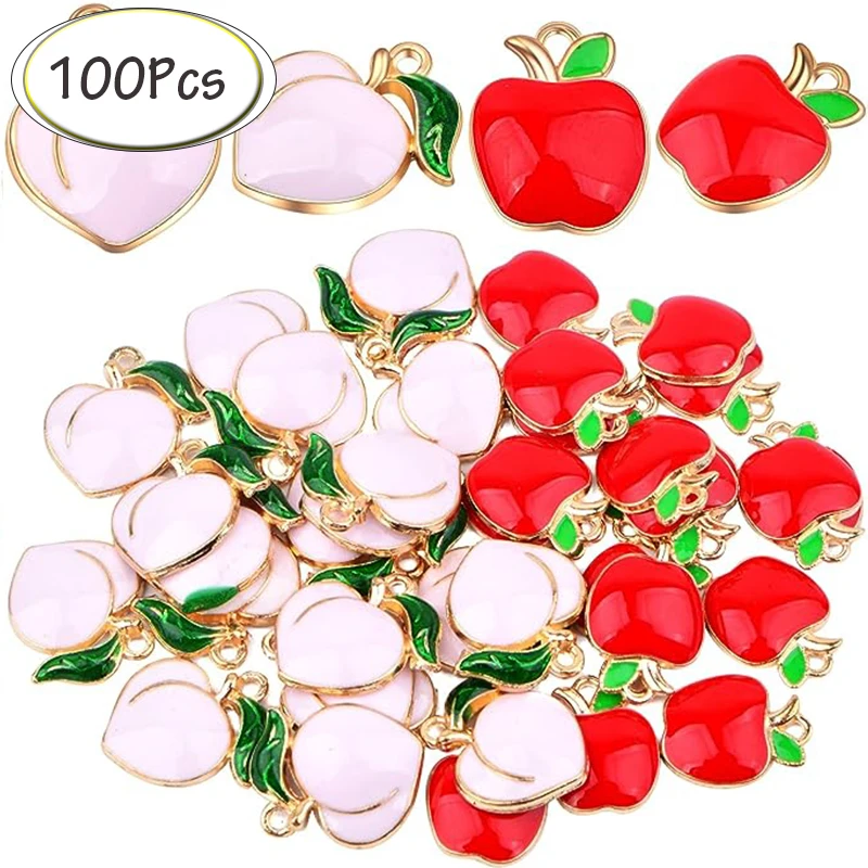 

100Pcs Wholesale Bulk Apple Peach Charms Alloy Enamel Cute Fruit Pendants for Earrings Necklace DIY Fashion Jewelry Accessories