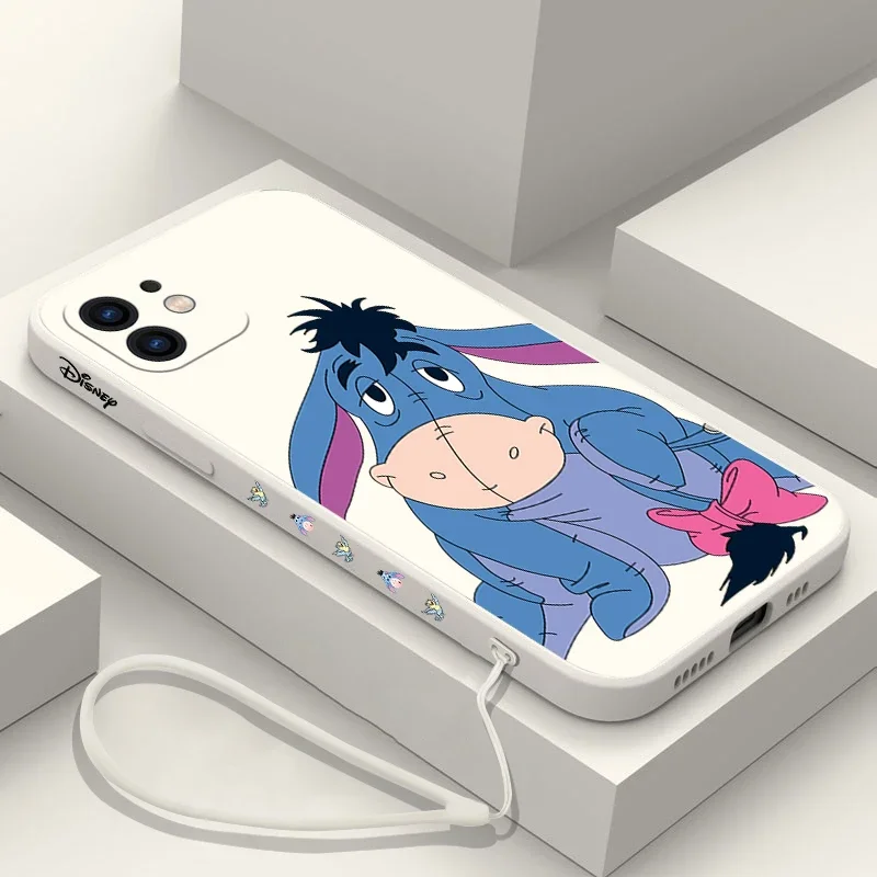 Eeyore lanyard Phone Case For iPhone 15 14 13 12 11 Pro Max Mini X XR XS MAX SE20 8 7 Plus Liquid Silicone Cases Cover