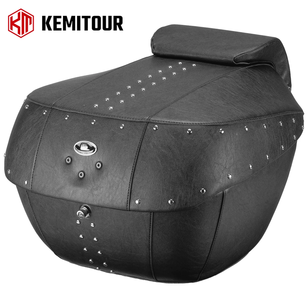 

43L Motorcycle Luggage Box ABS Hard Shell Rear Trunk with PU Leather Universal for Touring Cruiser Motorcycle Tail Box Top Case