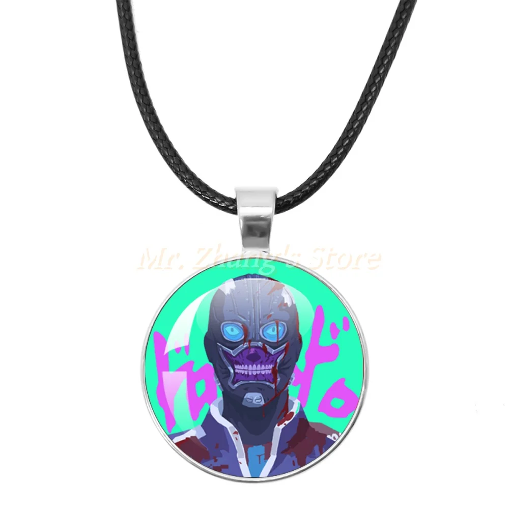 Monster Demon City Glass Cabochon 25MM Silver Base Leather Rope Necklace Hot Blooded Anime Character Necklace Collection Gift