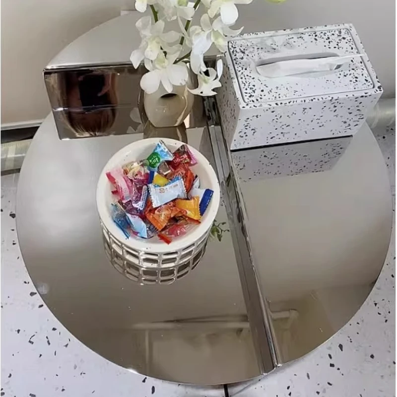 

Industrial Round Coffee Table Stainless Steel Side Tables Minimalist Metal Nightstand for Living Room Ins Designer End Table