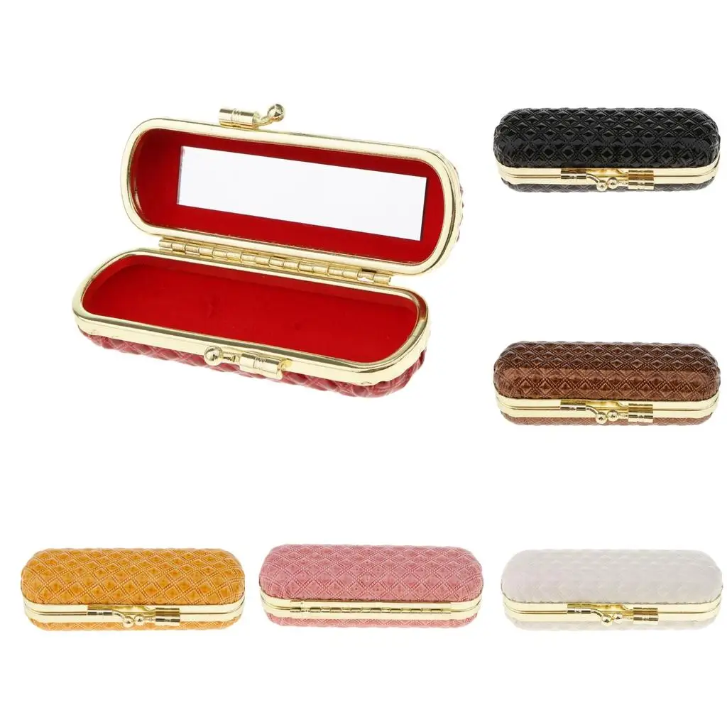 Lipstick Case PU Leather Storage Box Mirror Inside Perfect for Handbag